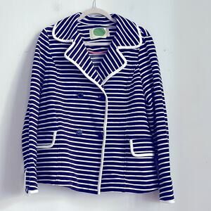 Anthropologie striped double breasted unlined peacoat overcoat sz L